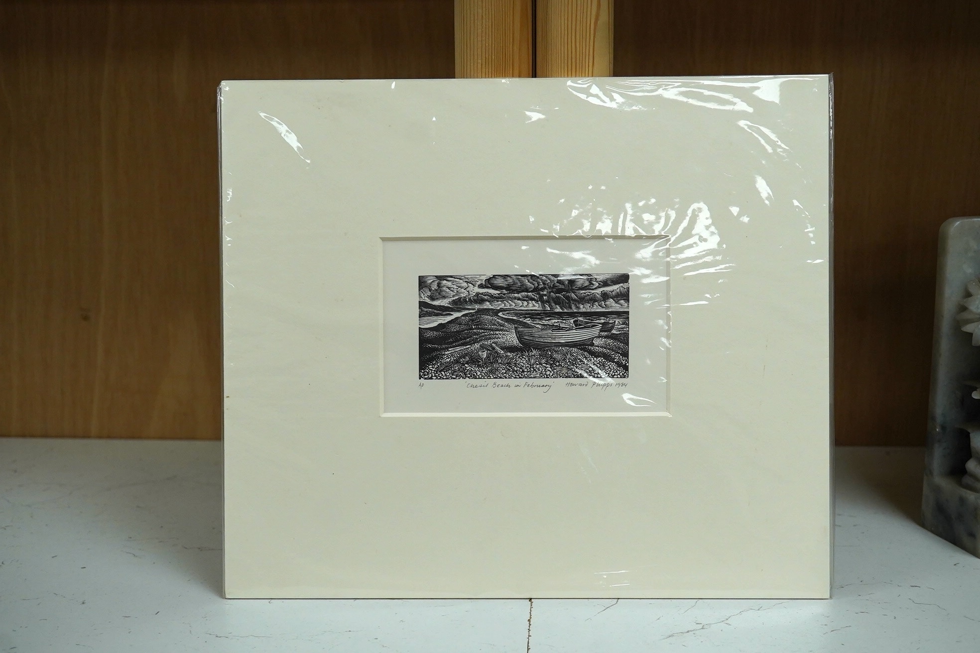 Howard Phipps (b.1954), artist proof wood engraving, 'Chesil Beach in February', signed and dated 1984 in pencil, 8 x 13cm, mounted, unframed. Condition - good